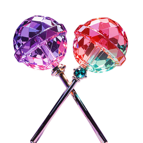 Dwa skrzyżowane kryształowe lizaki o rubinowo-r&oacute;żowych i ametystowych gł&oacute;wkach - poziom Candy Prime